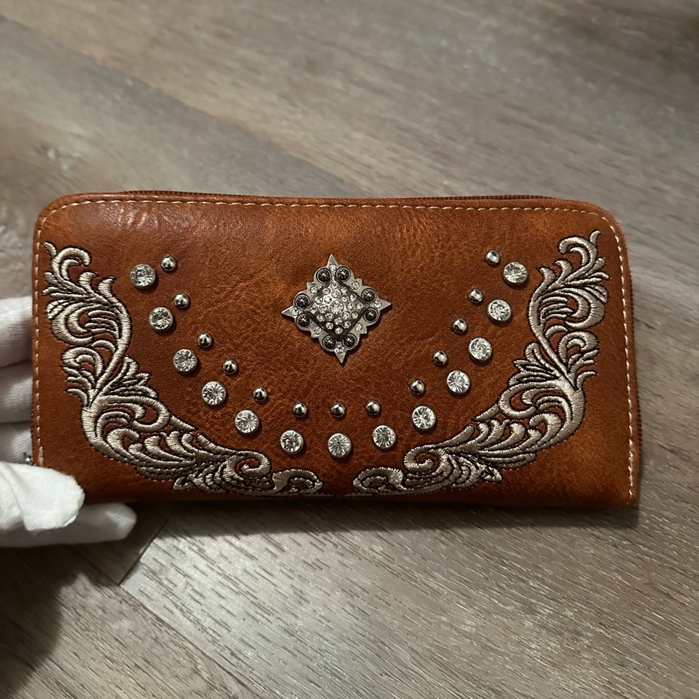 Rhinestone Leather Wallet